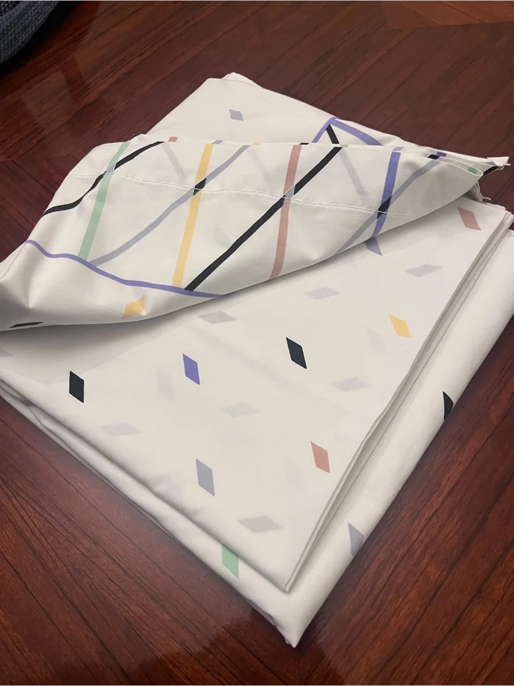 Vintage Canon Percale King size Flat sheet with Pastel Geometric Accents